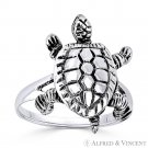 Tortoise / Turtle Animal 3D Charm Oxidized .925 Sterling Silver Right-Hand Ring