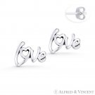 "Love" Word Script & Heart Charm Stud Earrings in Oxidized .925 Sterling Silver "Love" Word Script & Heart Charm Stud Earrings in Oxidized .925 Sterling Silver