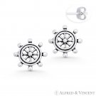 Helm Ship's Wheel Nautical Charm Stud Earrings in Oxidized .925 Sterling Silver Helm Ship's Wheel Nautical Charm Stud Earrings in Oxidized .925 Sterling Silver