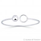 10mm Ball Bead & 13mm Circle Ring Open-Cuff Bangle .925 Sterling Silver Bracelet