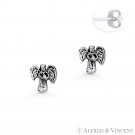 Cherub Angel Christian Charm Stud Earrings Oxidized .925 Sterling Silver Studs
