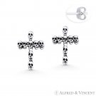 Cross of Skull Biker Gothic Charm Stud Earrings in Oxidized .925 Sterling Silver