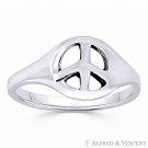 Peace Sign 9.5mm Charm Hippie Symbol Right-Hand Ring Band in 925 Sterling Silver