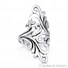 Plant Vine Charm Oxidized .925 Sterling Silver Long / Wide Design Statement Ring