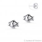 Antique-Finish Fish Animal Charm Stud Earrings in Oxidized .925 Sterling Silver