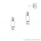 Baby Diaper Safety Pin Charm Stud Earrings Oxidized .925 Sterling Silver Studs
