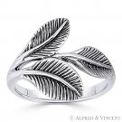Triple-Laurel Leaf Victory Charm Right-Hand Ring in Oxidized 925 Sterling Silver