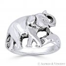 Elephant Animal Totem Charm Oxidized 925 Sterling Silver Right-Hand Fashion Ring