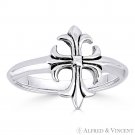 Medieval / Coptic Cross Charm Right-Hand Ring in Oxidized .925 Sterling Silver
