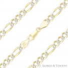 4mm Figaro Pave Link .925 Sterling Silver 14k Yellow Gold-Plated Chain Bracelet