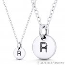 Initial Letter "R" 11mmx8mm Tiny Round Disc .925 Sterling Silver Charm / Pendant Initial Letter "R" 11mmx8mm Tiny Round Disc .925 Sterling Silver Charm / Pendant