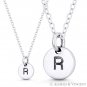 Initial Letter "R" 11mmx8mm Tiny Round Disc .925 Sterling Silver Charm / Pendant