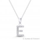 Initial Letter E Cubic Zirconia CZ Crystal Pendant .925 Sterling Silver Necklace