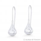Hollow 1.2" D-Cut Pave 925 Sterling Silver Tear-Drop / Dangle Hook-Post Earrings
