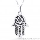 Hamsa Hand & Star of David Magen Oxidized .925 Sterling Silver Necklace Pendant Hamsa Hand & Star of David Magen Oxidized .925 Sterling Silver Necklace Pendant