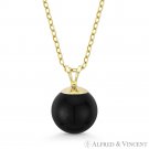 Jet-Black Onyx Agate Ball Solitaire Pendant & Chain Necklace in 14k Yellow Gold
