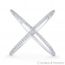 Criss-Cross CZ Crystal Right-Hand X-Ring .925 Sterling Silver w/ Rhodium Plating Criss-Cross CZ Crystal Right-Hand X-Ring .925 Sterling Silver w/ Rhodium Plating