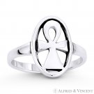 Egyptian Ankh Cross Key-of-Life Crux Ansata Ring in Oxidized 925 Sterling Silver