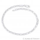 3.7mm Valentino Link Diamond-Cut Pave .925 Sterling Silver Italy Chain Bracelet