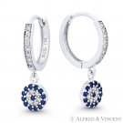 Evil Eye CZ Crystal Dangling Luck Charm 14mm Hoop .925 Sterling Silver Earrings Evil Eye CZ Crystal Dangling Luck Charm 14mm Hoop .925 Sterling Silver Earrings