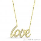 Love Word Script Cubic Zirconia CZ Crystal Pendant .925 Sterling Silver Necklace