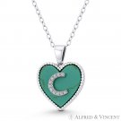 Initial Letter C CZ & Turquoise Heart Charm 925 Sterling Silver Necklace Pendant Initial Letter C CZ & Turquoise Heart Charm 925 Sterling Silver Necklace Pendant