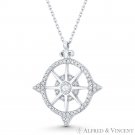 Northstar Compass Sailor Pendant CZ Crystal 925 Sterling Silver & Chain Necklace