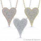 Large Heart CZ Crystal Pave Love Charm Pendant & Necklace in 925 Sterling Silver