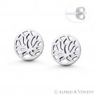 Lotus Flower Buddhist Buddhism Charm Oxidized .925 Sterling Silver Stud Earrings