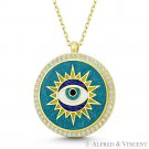 Evil Eye Sun Enamel CZ Crystal Luck Charm Pendant .925 Sterling Silver Necklace Evil Eye Sun Enamel CZ Crystal Luck Charm Pendant .925 Sterling Silver Necklace