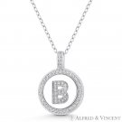 Initial Letter "B" CZ Crystal 925 Sterling Silver Rhodium 20x15mm Circle Pendant Initial Letter "B" CZ Crystal 925 Sterling Silver Rhodium 20x15mm Circle Pendant