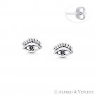 Evil Eye w/ Lash Luck Charm 5x7mm Stud Earrings in Oxidized .925 Sterling Silver Evil Eye w/ Lash Luck Charm 5x7mm Stud Earrings in Oxidized .925 Sterling Silver