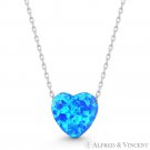 Heart Love Charm Fiery Azure Blue Lab Opal Pendant .925 Sterling Silver Necklace