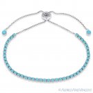 2.8mm Turquoise Blue Nano CZ Crystal Bolo Tennis Bracelet in 925 Sterling Silver