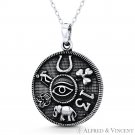 All-Seeing Eye Horseshoe Clover 13 Elephant Owl Man .925 Sterling Silver Pendant