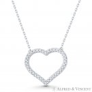 Open Heart CZ Crystal Pave Love Charm Pendant Necklace in .925 Sterling Silver