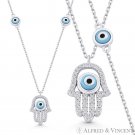 Hamsa Hand Evil Eye Bead Charm CZ Crystal 925 Sterling Silver Pendant & Necklace Hamsa Hand Evil Eye Bead Charm CZ Crystal 925 Sterling Silver Pendant & Necklace