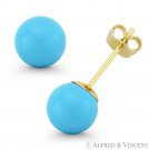 3mm to 8mm Blue Turquoise Ball Studs 14k 14kt Yellow Gold Pushback Stud Earrings