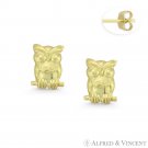 Perched Wisdom Owl Animal Charm Studs Stamping Stud Earrings in 14k Yellow Gold