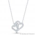 Double-Heart CZ Crystal Pave Charm .925 Sterling Silver Pendant & Chain Necklace Double-Heart CZ Crystal Pave Charm .925 Sterling Silver Pendant & Chain Necklace