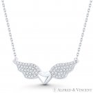 Heart & Angel Wing Charm CZ Crystal Charm Pendant .925 Sterling Silver Necklace Heart & Angel Wing Charm CZ Crystal Charm Pendant .925 Sterling Silver Necklace