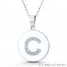 Initial Letter "C" CZ Crystal 925 Sterling Silver Rhodium 27x18mm Circle Pendant Initial Letter "C" CZ Crystal 925 Sterling Silver Rhodium 27x18mm Circle Pendant