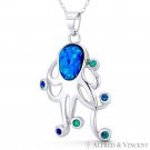 Octopus Sealife Boho Beachbum Lab Opal Statement Pendant in .925 Sterling Silver