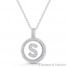 Initial Letter "S" CZ Crystal 925 Sterling Silver Rhodium 20x15mm Circle Pendant Initial Letter "S" CZ Crystal 925 Sterling Silver Rhodium 20x15mm Circle Pendant