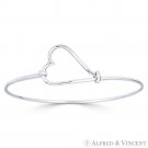 Heart-Lasso Love Charm Cuff Bangle Ladies Bracelet in Solid .925 Sterling Silver Heart-Lasso Love Charm Cuff Bangle Ladies Bracelet in Solid .925 Sterling Silver