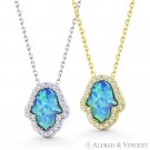 Hamsa Hand Lab Opal Evil Eye .925 Sterling Silver Luck Pendant Chain & Necklace Hamsa Hand Lab Opal Evil Eye .925 Sterling Silver Luck Pendant Chain & Necklace