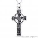 Irish Gaelic Celtic Knot Triskellion Oxidized .925 Sterling Silver Cross Pendant
