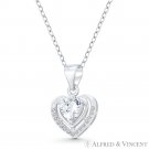 Heart CZ Crystal 925 Sterling Silver Rhodium Necklace Pendant Love Charm Jewelry Heart CZ Crystal 925 Sterling Silver Rhodium Necklace Pendant Love Charm Jewelry