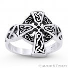Pewter Cross Celtic Knot .925 Sterling Silver Gothic Irish Welsh Charm Wide Ring
