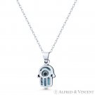 Tiny Hamsa Hand Teal Blue Evil Eye Bead Pendant in 925 Sterling Silver & Rhodium Tiny Hamsa Hand Teal Blue Evil Eye Bead Pendant in 925 Sterling Silver & Rhodium